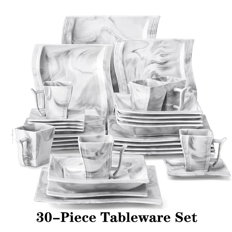 30/60-Piece Marble Porcelain Dinnerware Set