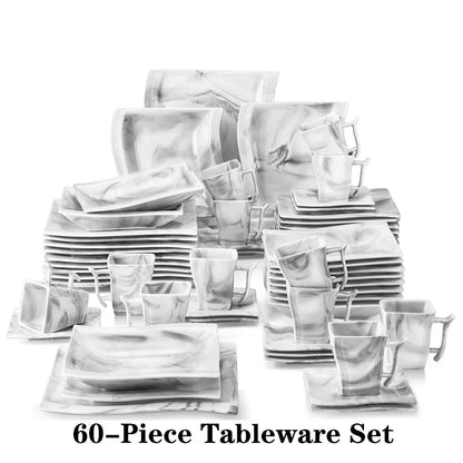 30/60-Piece Marble Porcelain Dinnerware Set